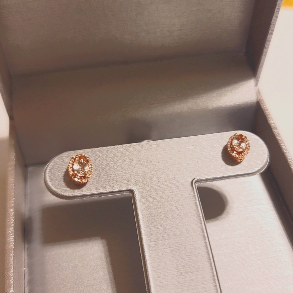 1/2 ct tw diamond and morganite 10k Rose Gold earrings